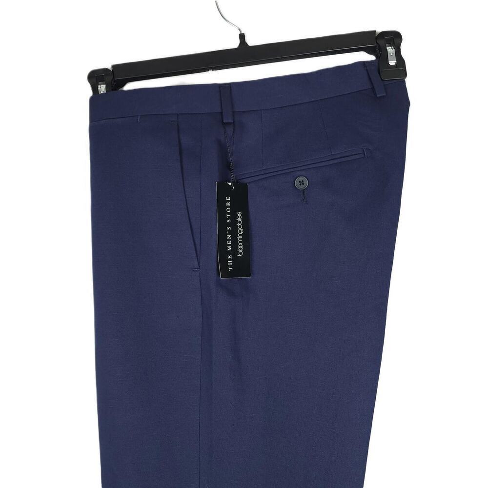 The Mens Store Slim Fit Dress Pants Sz 40 R Navy Blue Cotton & Linen Blend NWT